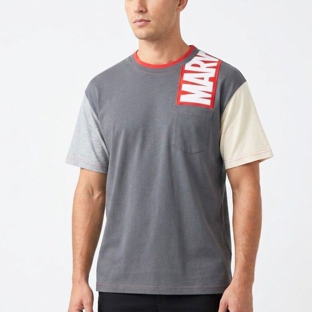 DISNEY PARKS MARVEL Shirt Embroidered Logo Gray/Red/White Unisex Men Large NEW